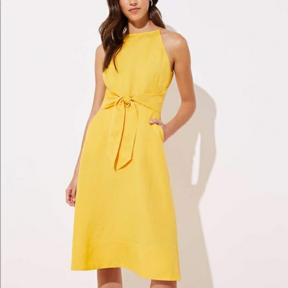 Loft Yellow Linen Midi Dress
